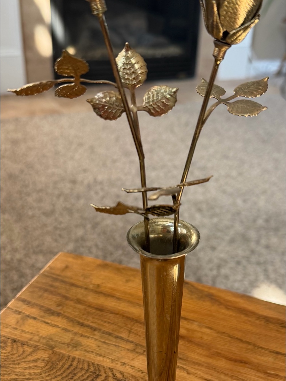 Gold Metal Rose Stem Vase Accent - Unbranded